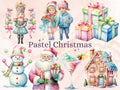 45 PNG Watercolour Pastel Christmas Bundle Clipart, Pink Blue Christmas Illustration Clip art, Pastel Winter Holiday png, Xmas Noel Ornament