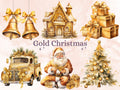 40 PNG Watercolour Gold Christmas Clipart, Golden Luxury Christmas Illustrations Clip art, Yellow Winter Holiday png, Xmas Noel Ornaments