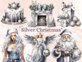 40 PNG Watercolour Silver Christmas Clipart, Gray Luxury Christmas Illustrations Clip art, Silver Winter Holiday png, Xmas Noel Ornaments