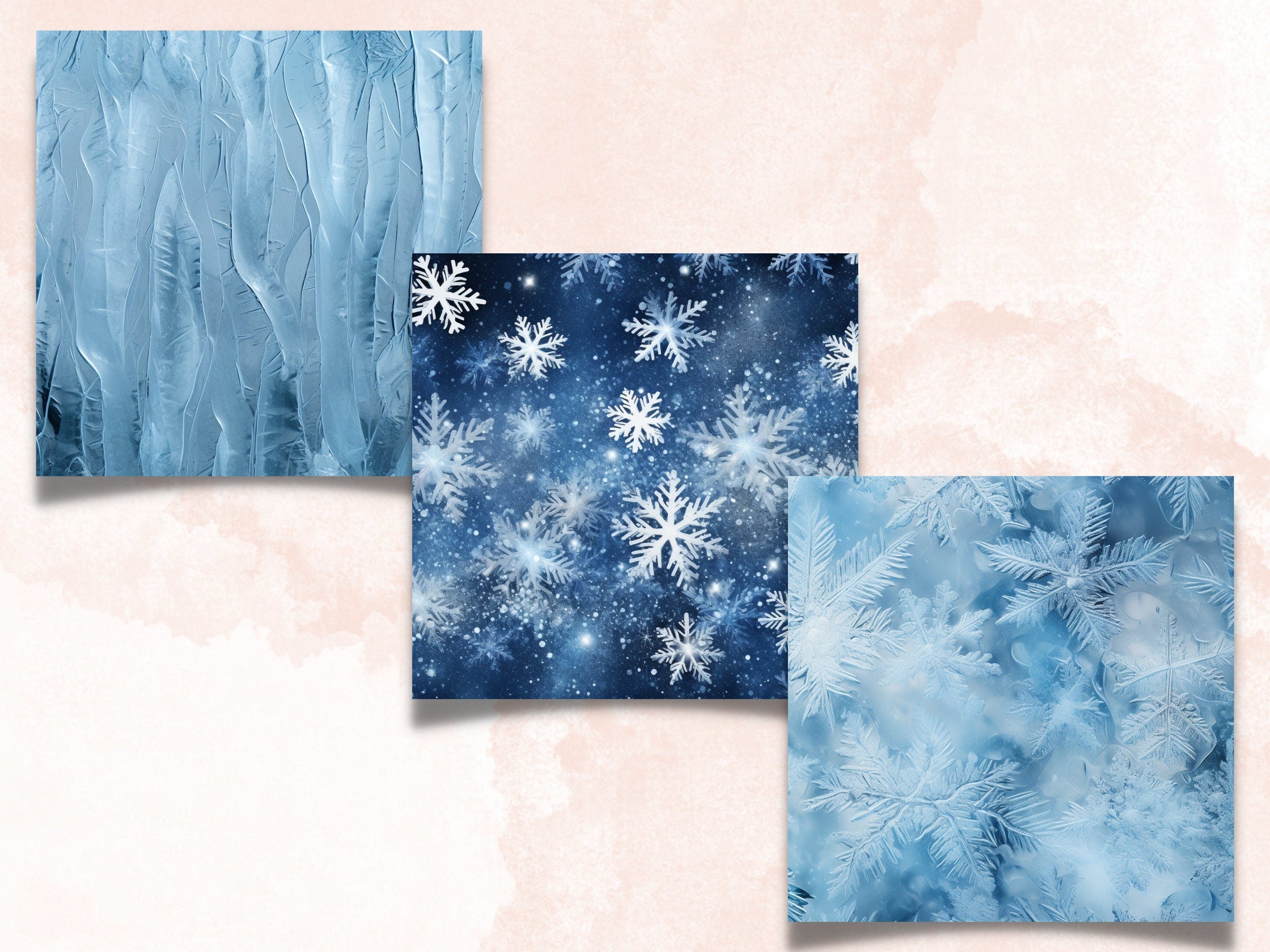 Printable Frozen Winter Digital Paper, Freezing Snowfall Ephemera, Snowflakes and Icicles Pages, Junk Journal, Scrapbooking, Card Making