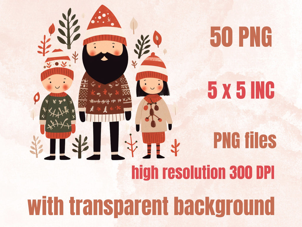50 PNG Watercolour Scandinavian Christmas Clipart, Christmas Folk Art Illustrations Clip art, Winter Holiday png, Nordic Xmas Noel Ornaments