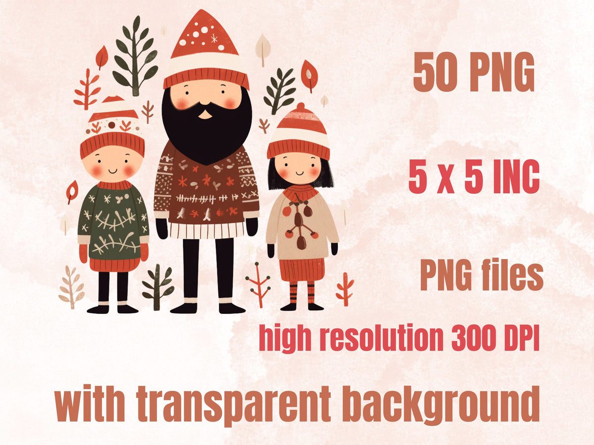 50 PNG Watercolour Scandinavian Christmas Clipart, Christmas Folk Art Illustrations Clip art, Winter Holiday png, Nordic Xmas Noel Ornaments