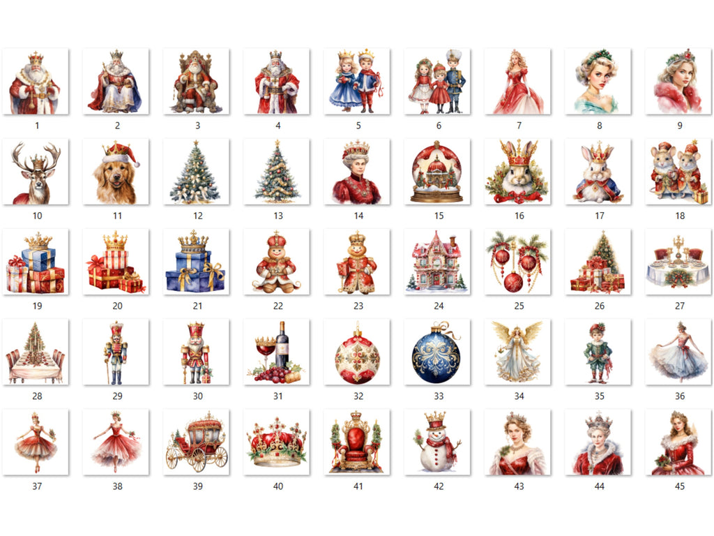 45 PNG Watercolour Royal Christmas Clipart, Luxury Christmas Kingdom Illustrations Clip art, Winter Holiday png, Elegant Xmas Noel Ornaments
