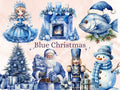 45 PNG Watercolour Blue Christmas Clipart, Pastel Christmas Blue Illustrations Clip art, Winter Holiday png, Pastel Xmas Noel Ornaments