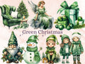 45 PNG Watercolour Green Christmas Clipart, Pastel Christmas Green Illustrations Clip art, Winter Holiday png, Pastel Xmas Noel Ornaments