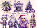 40 PNG Watercolour Purple Christmas Clipart, Pastel Christmas Lilac Illustrations Clip art, Winter Holiday png, Pastel Xmas Noel Ornaments