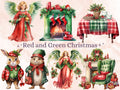 45 PNG Watercolour Red Green Christmas Clipart, Classic Christmas Illustration Clip art, Winter Holiday png, Traditional Xmas Noel Ornaments