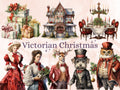 40 PNG Watercolour Victorian Christmas Bundle Clipart, Vintage Retro Christmas Illustration Clip art, Winter Holiday png, Xmas Noel Ornament