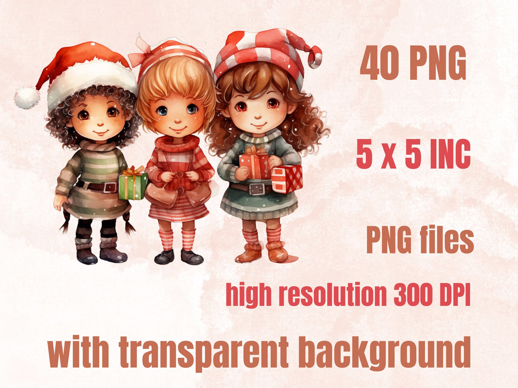 40 PNG Watercolour Cute Christmas Bundle Clipart, Kawaii Christmas Animals Illustrations Clip art, Winter Holiday png, Xmas Noel Ornaments