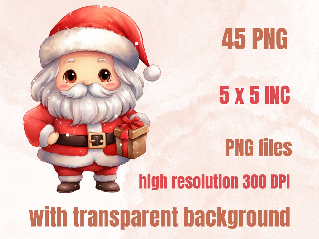45 PNG Watercolour Kawaii Christmas Bundle Clipart, Cute Christmas Animals Illustrations Clip art, Winter Holiday png, Xmas Noel Ornaments