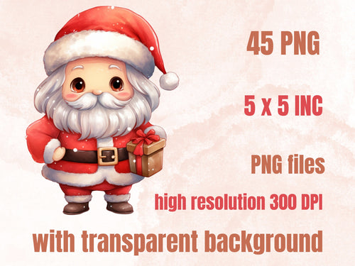 45 PNG Watercolour Kawaii Christmas Bundle Clipart, Cute Christmas Animals Illustrations Clip art, Winter Holiday png, Xmas Noel Ornaments