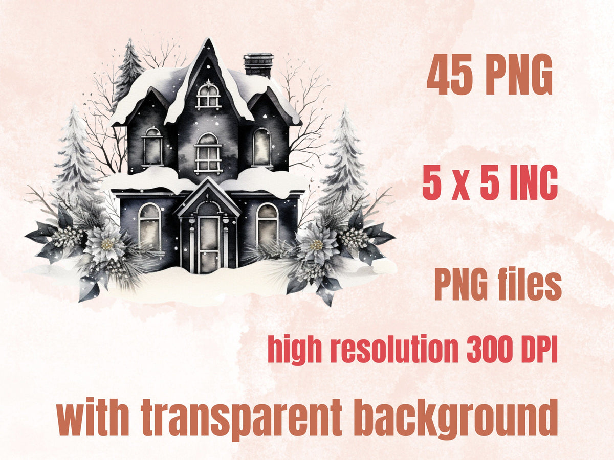 45 PNG Watercolour Black and White Christmas Clipart, Old Christmas Illustration Clip art, Nostalgia Winter Holiday png, Xmas Noel Ornaments