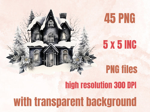 45 PNG Watercolour Black and White Christmas Clipart, Old Christmas Illustration Clip art, Nostalgia Winter Holiday png, Xmas Noel Ornaments
