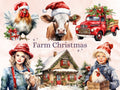 45 PNG Watercolour Farm Christmas Clipart, Christmas Cottage Farm Life Illustrations Clip art, Winter Holiday png, Xmas Noel Barn Ornaments