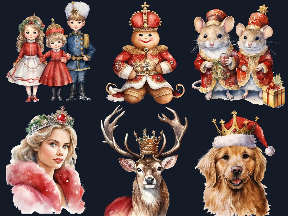 45 PNG Watercolour Royal Christmas Clipart, Luxury Christmas Kingdom Illustrations Clip art, Winter Holiday png, Elegant Xmas Noel Ornaments