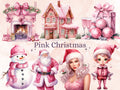 50 PNG Watercolour Pink Christmas Clipart, Pastel Christmas Pink Illustrations Clip art, Winter Holiday png, Pastel Xmas Noel Ornaments
