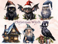 38 PNG Watercolour Christmas Witch Clipart, Gothic Christmas Illustrations Clip art, Winter png, Witchcraft Xmas Noel Ornaments
