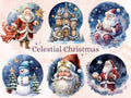 50 PNG Watercolour Celestial Christmas Clipart, Fantasy Christmas Sky Illustrations Clip art, Winter png, Starry Night Xmas Noel Ornaments
