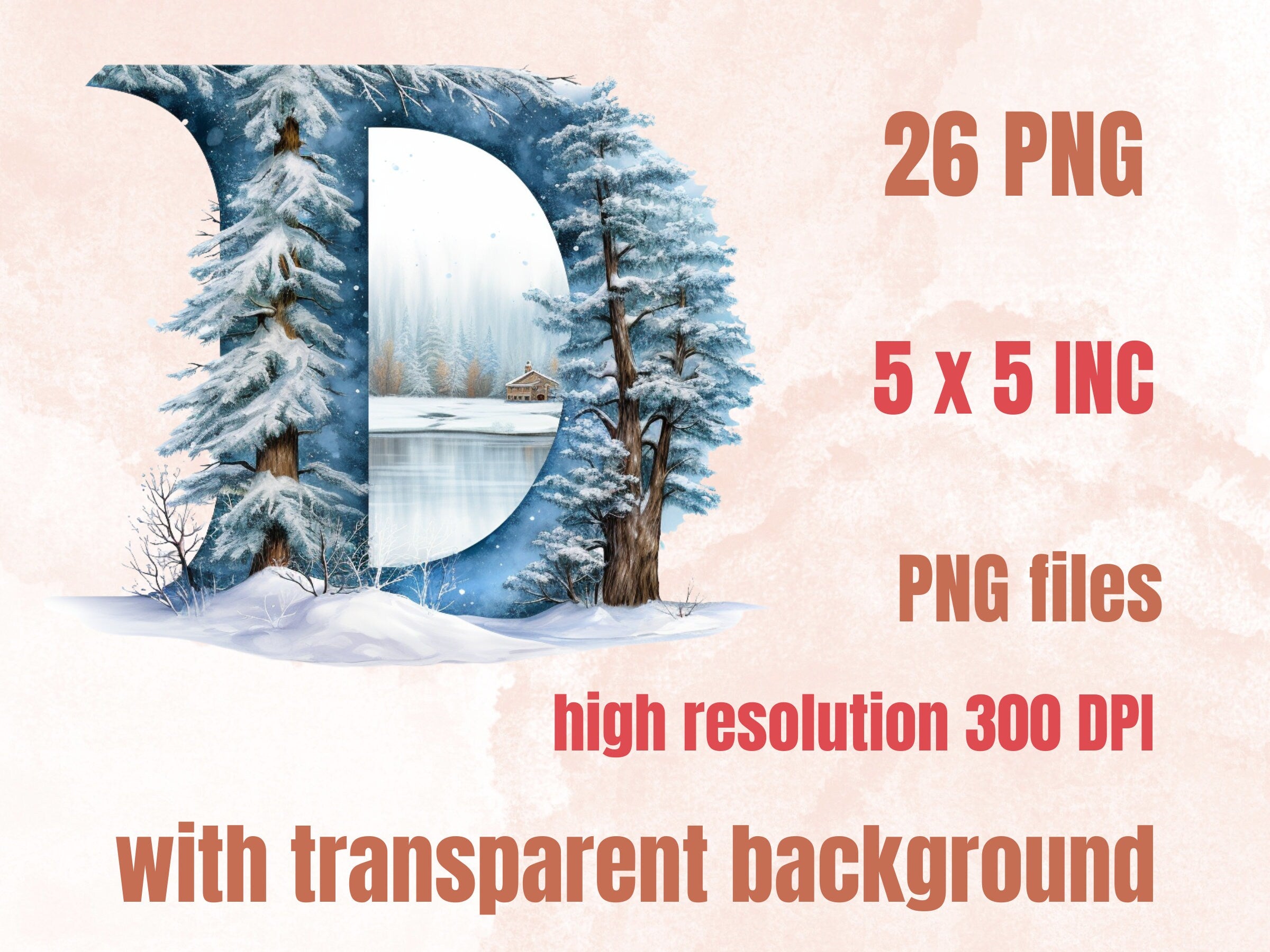 26 PNG Watercolour Winter Alphabet Clipart, Snowy Letters Clip art, Winter Wonderland Font png, Christmas Floral Alphabet Sublimation