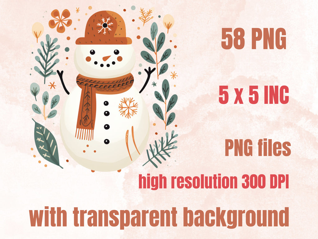 58 PNG Watercolour Scandinavian Winter Clipart, Snowy Winter Folk Art Illustrations Clip art, Winter Holiday png, Nordic Christmas Ornaments