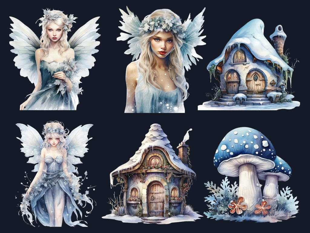 40 PNG Watercolor Winter Fairy Clipart, Cozy Winter Forest Illustrations Clip art, Fantasy Winter Woman Png, Winter Woodland Sublimation