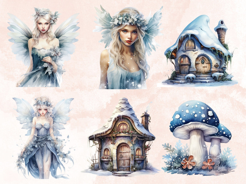40 PNG Watercolor Winter Fairy Clipart, Cozy Winter Forest Illustrations Clip art, Fantasy Winter Woman Png, Winter Woodland Sublimation