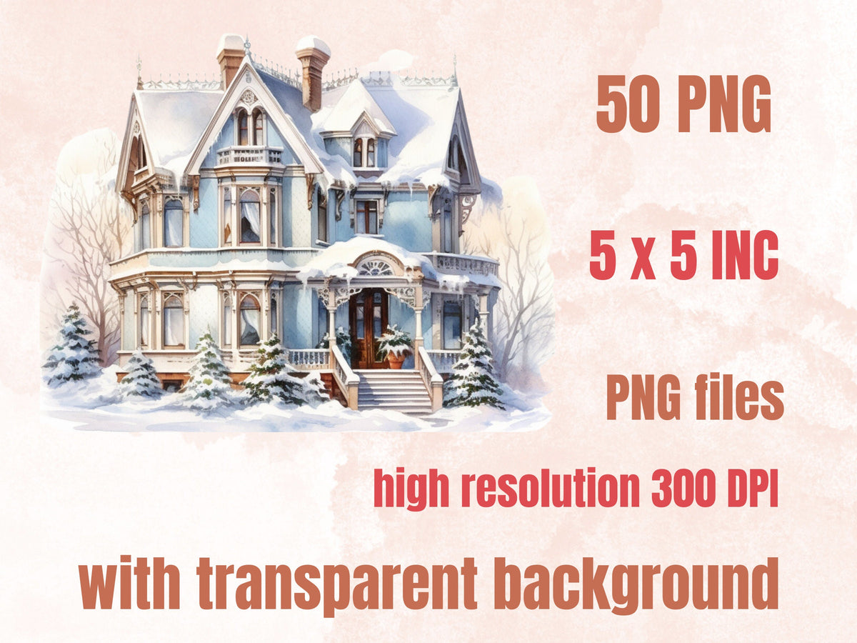50 PNG Watercolor Victorian Winter Clipart, Vintage Winter Illustrations Clip art, Winter Wonderland Png, Retro Snowy Scenes Sublimation
