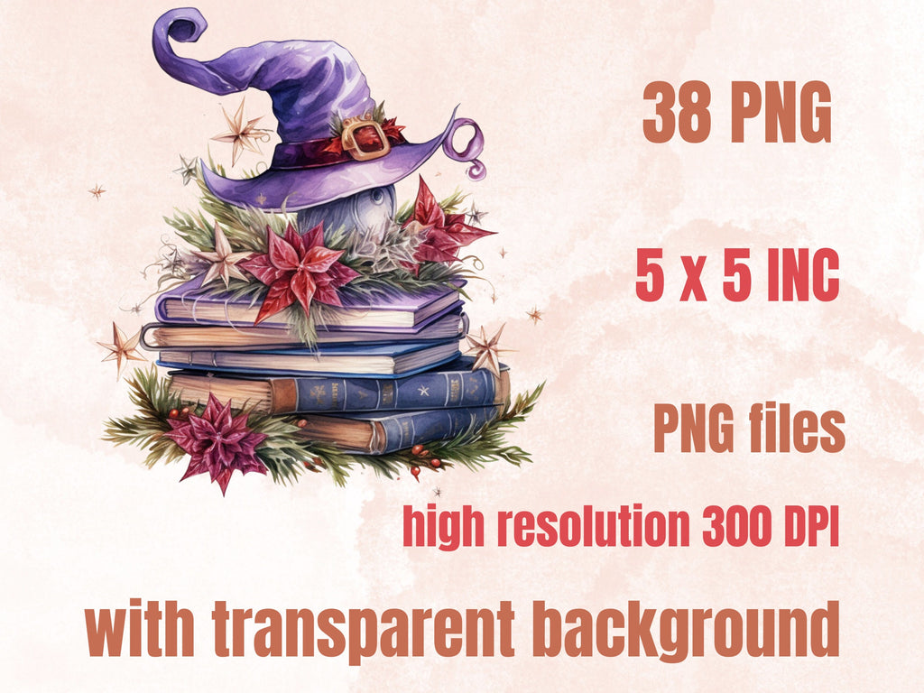 38 PNG Watercolour Christmas Witch Clipart, Gothic Christmas Illustrations Clip art, Winter png, Witchcraft Xmas Noel Ornaments