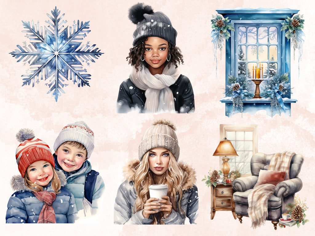 130 PNG Watercolor Winter Big Bundle Clipart, Snowy Forest Landscape Illustrations Clip art, Cozy Winter Wonderland Scenes Png Sublimation