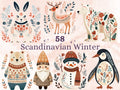 58 PNG Watercolour Scandinavian Winter Clipart, Snowy Winter Folk Art Illustrations Clip art, Winter Holiday png, Nordic Christmas Ornaments