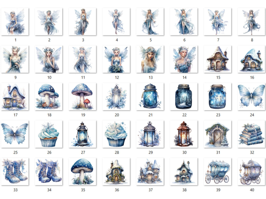 40 PNG Watercolor Winter Fairy Clipart, Cozy Winter Forest Illustrations Clip art, Fantasy Winter Woman Png, Winter Woodland Sublimation