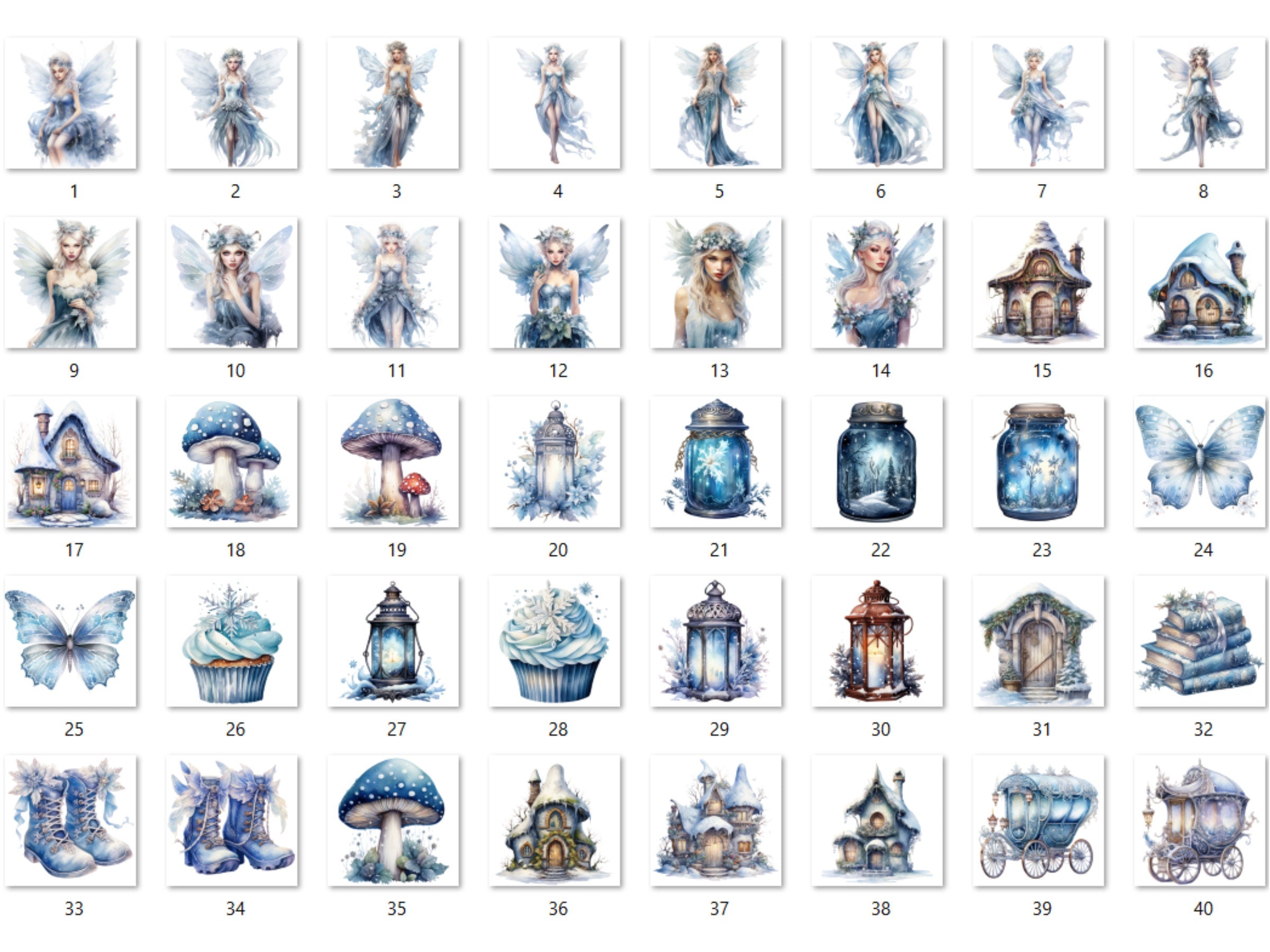 40 PNG Watercolor Winter Fairy Clipart, Cozy Winter Forest Illustrations Clip art, Fantasy Winter Woman Png, Winter Woodland Sublimation
