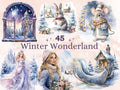 45 PNG Watercolor Winter Wonderland Clipart, Fantasy Winter Illustrations Clip art, Fairytale Winter Princess Png, Snowy Scenes Sublimation