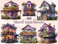 40 PNG Watercolour Mardi Gras House Clipart, Masquerade Illustration Clip art, Mardi Gras Invitation png, New Orleans Carnival Sublimation