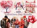 100 PNG Watercolor Valentine's Day Bundle Clipart, Floral Valentines Day Hearts Illustrations Clip art, Cute Love Couple Png Sublimation