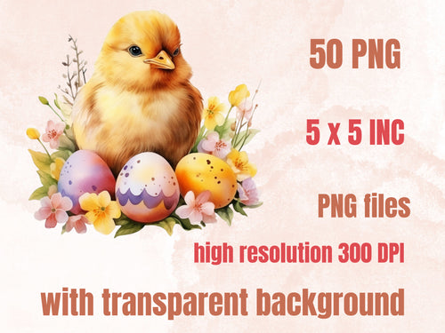 50 PNG Watercolor Happy Easter Bundle Clipart, Spring Easter Egg Illustrations Clip art,  Easter Bunny Sublimation, Floral Spring Ephemera