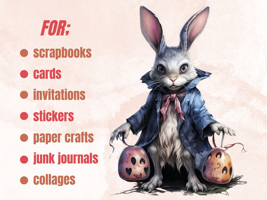 50 PNG Watercolor Gothic Easter Clipart, Creepy Easter Egg Illustrations Clip art, Spooky Easter Bunny Sublimation, Dark Spring Ephemera