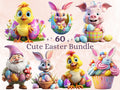 60 PNG Watercolor Cute Easter Clipart, Spring Easter Egg Illustrations Clip art, Cartoon Easter Bunny Sublimation, Spring Animals Ephemera