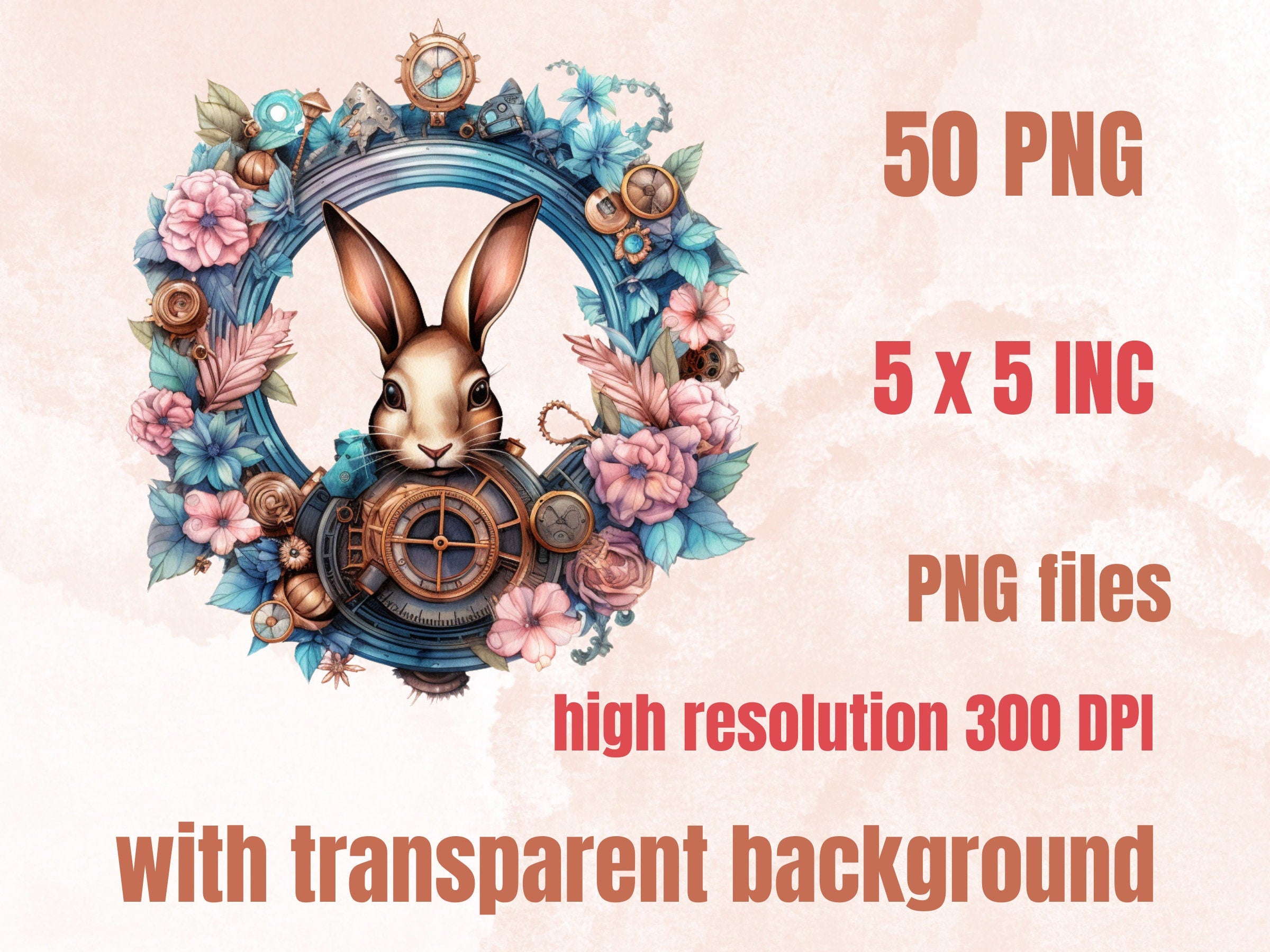 50 PNG Watercolor Steampunk Easter Bundle Clipart, Spring Easter Egg Illustrations Clip art,  Easter Bunny Sublimation, Steampunk Ephemera