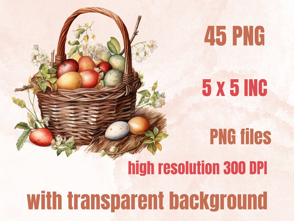 45 PNG Watercolor Rustic Easter Bundle Clipart, Country Easter Egg Illustrations Clip art,  Easter Bunny Sublimation, Farm Life Ephemera