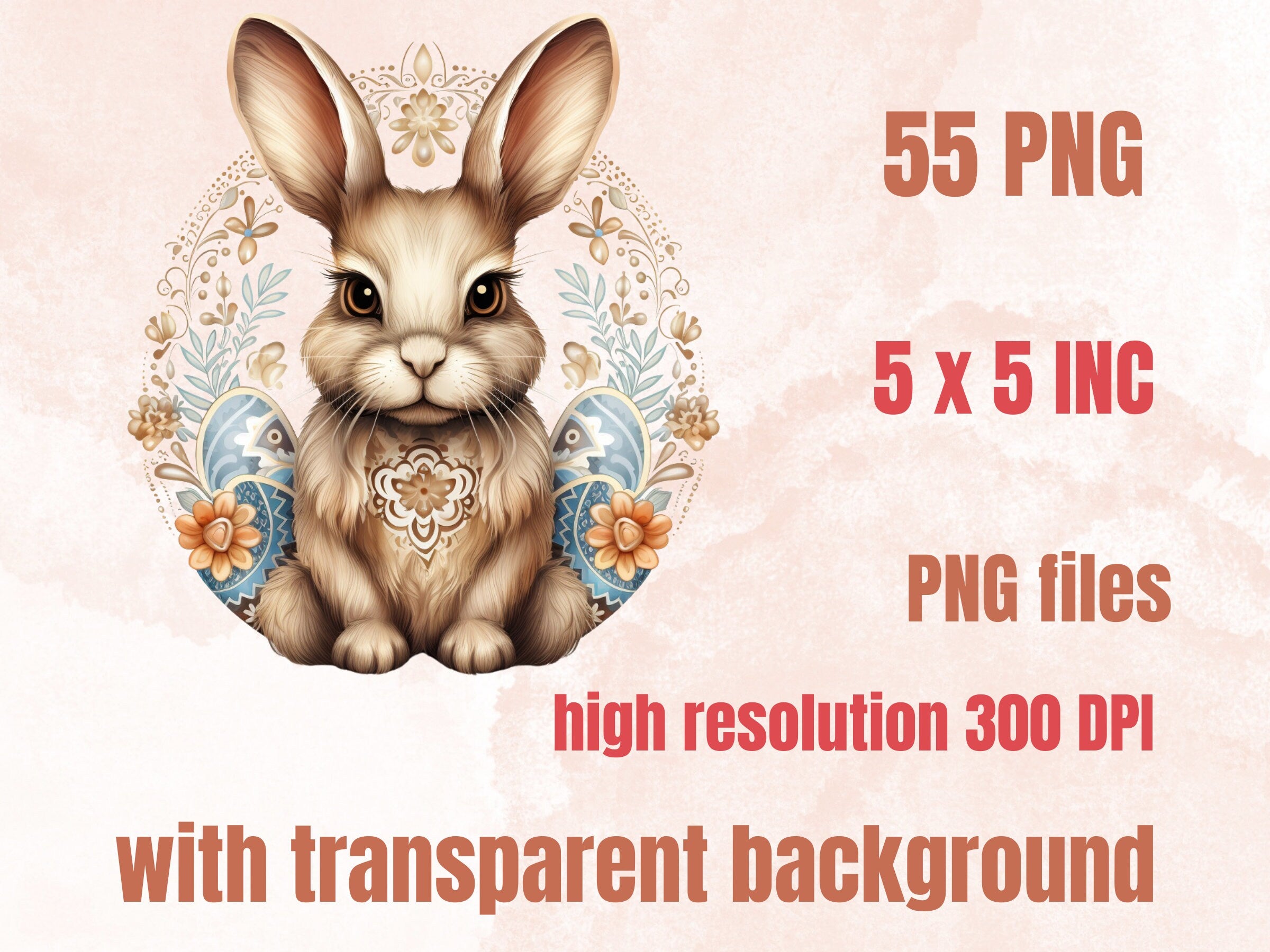 55 PNG Watercolor Boho Easter Bundle Clipart, Bohemian Easter Egg Illustrations Clip art,  Easter Bunny Sublimation, Country Spring Ephemera