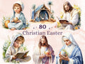 80 PNG Watercolor Christian Easter Clipart, Easter Jesus Illustrations Clip art, Religious Easter Cross Sublimation, Nativity Jesus Ephemera