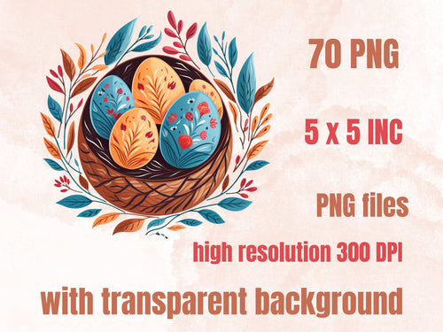 70 PNG Watercolor Easter Folk Art Clipart, Scandinavian Easter Egg Illustrations Clip art, Easter Bunny Sublimation, Nordic Spring Ephemera