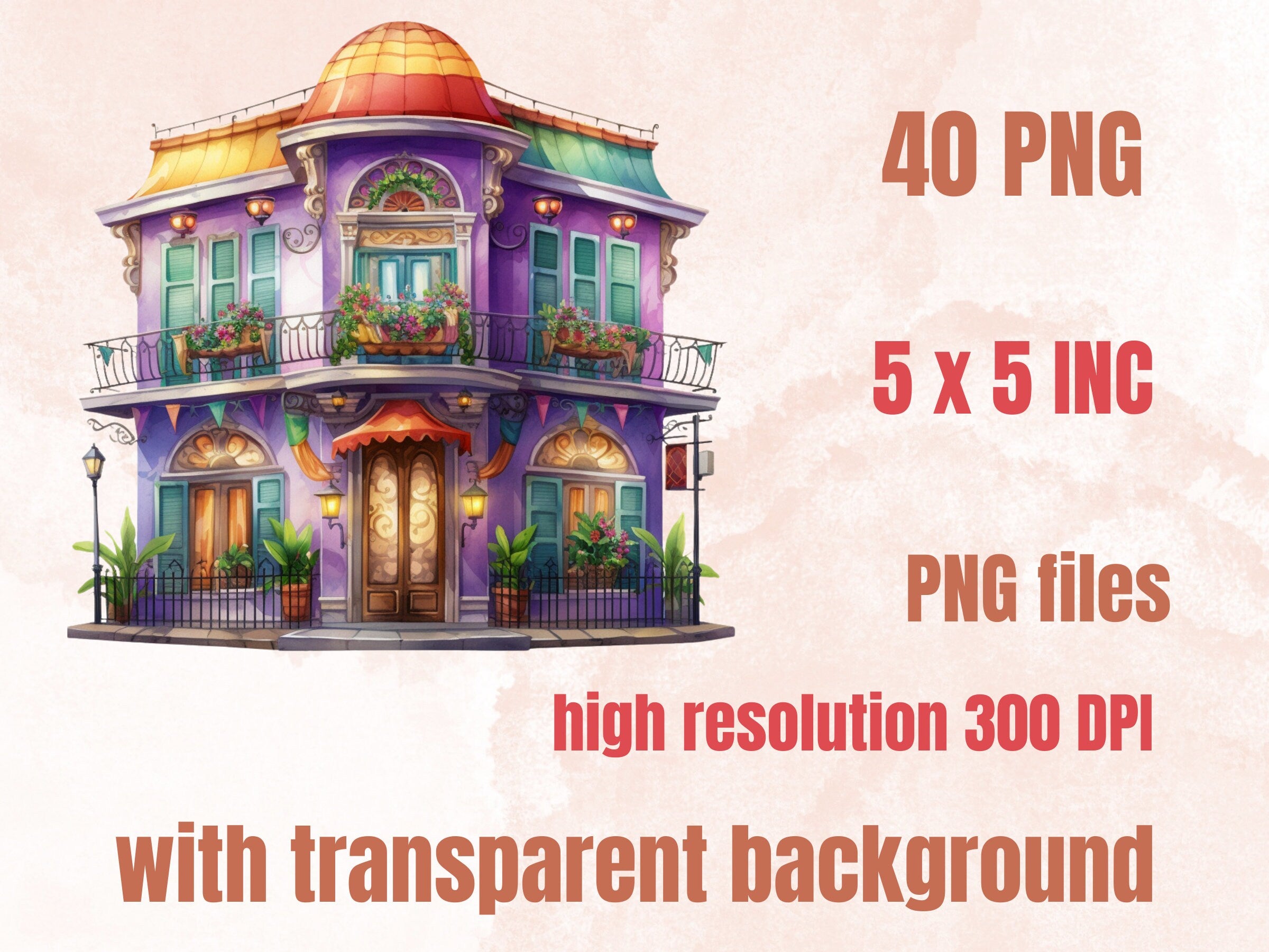 40 PNG Watercolour Mardi Gras House Clipart, Masquerade Illustration Clip art, Mardi Gras Invitation png, New Orleans Carnival Sublimation