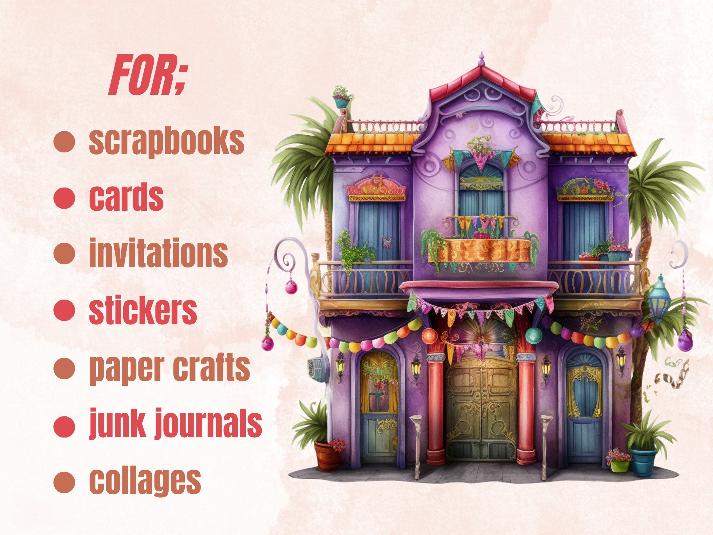40 PNG Watercolour Mardi Gras House Clipart, Masquerade Illustration Clip art, Mardi Gras Invitation png, New Orleans Carnival Sublimation