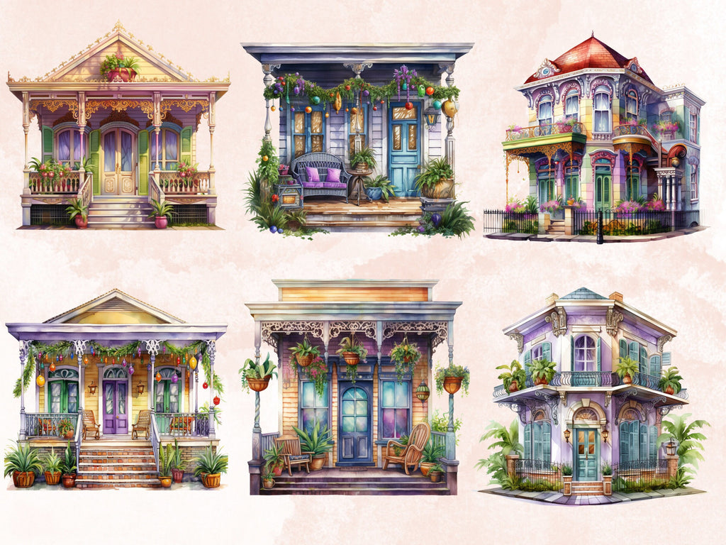 40 PNG Watercolour Mardi Gras House Clipart, Masquerade Illustration Clip art, Mardi Gras Invitation png, New Orleans Carnival Sublimation