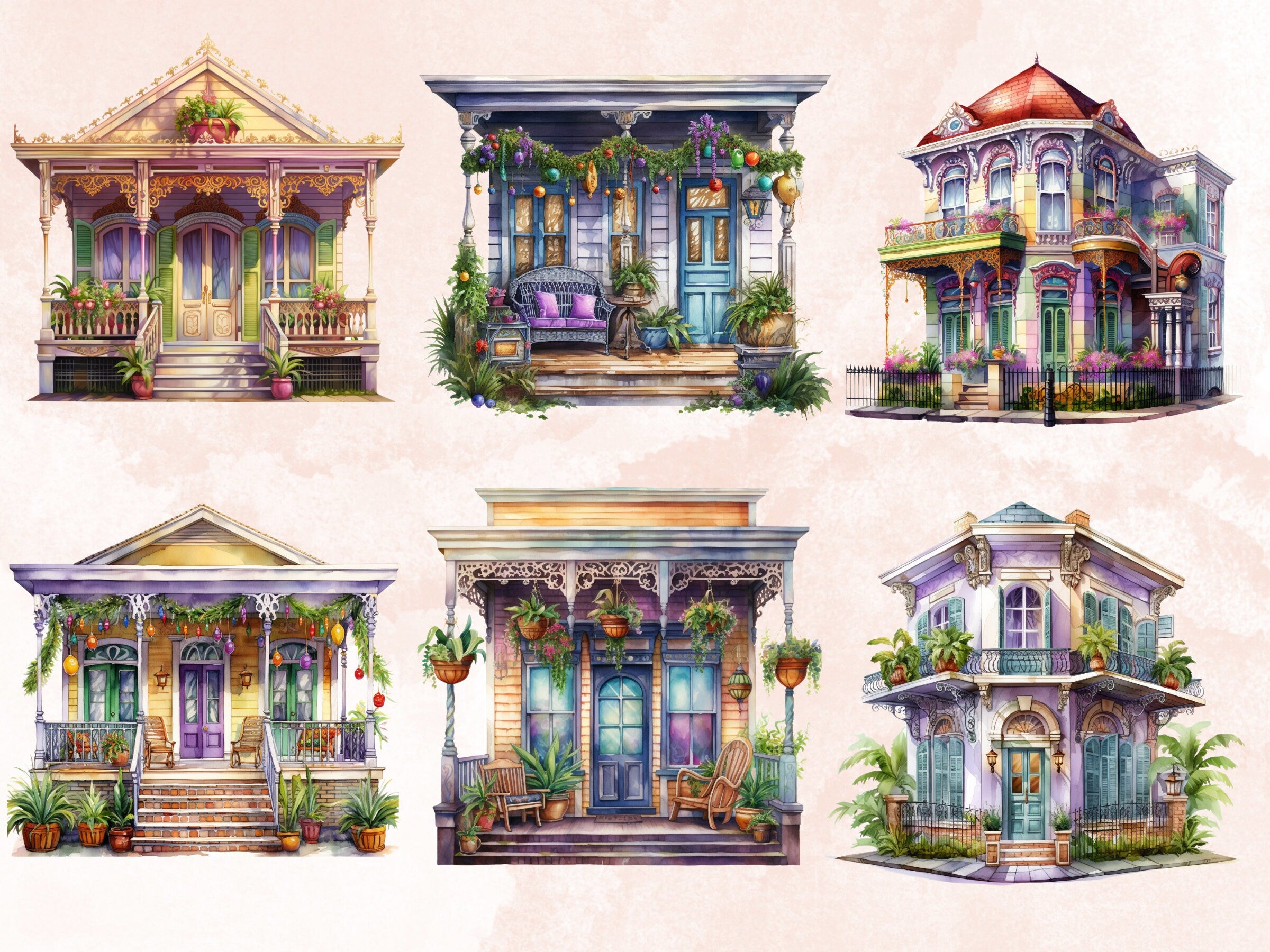 40 PNG Watercolour Mardi Gras House Clipart, Masquerade Illustration Clip art, Mardi Gras Invitation png, New Orleans Carnival Sublimation