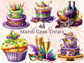 45 PNG Watercolour Mardi Gras Treats Clipart, Fat Tuesday Dessert Sublimation, Masquerade Drink Illustration Clip art, Carnival Foods png