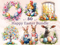 50 PNG Watercolor Happy Easter Bundle Clipart, Spring Easter Egg Illustrations Clip art,  Easter Bunny Sublimation, Floral Spring Ephemera