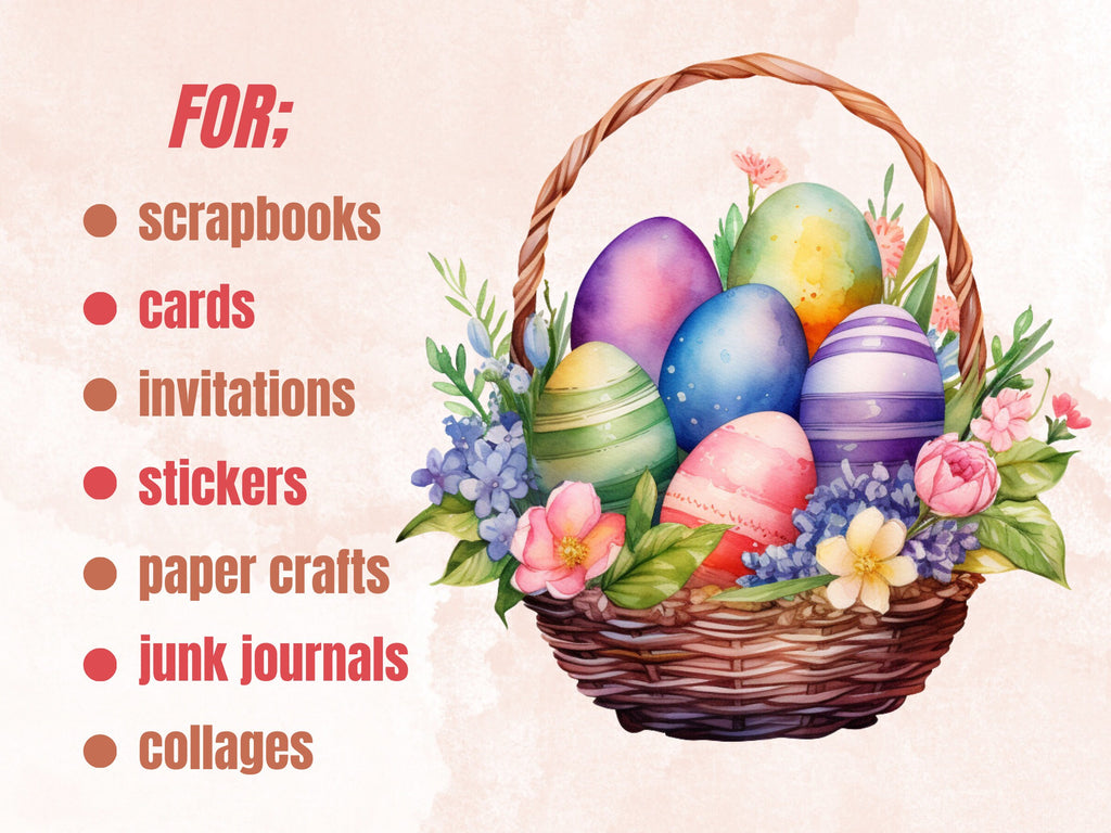 50 PNG Watercolor Happy Easter Bundle Clipart, Spring Easter Egg Illustrations Clip art,  Easter Bunny Sublimation, Floral Spring Ephemera
